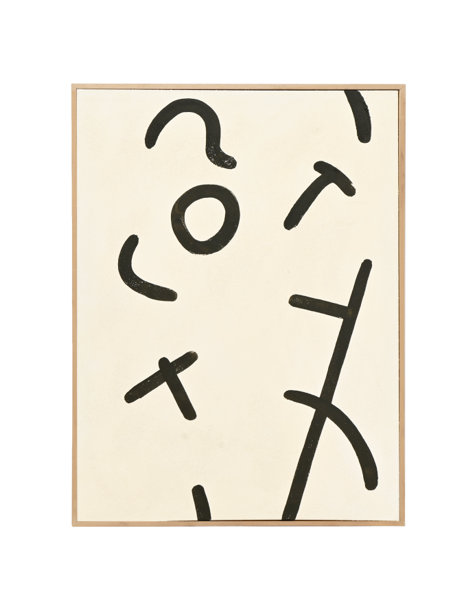 Deco wood Cuadro blanco y negro decorativo sobre algodón con bastidor de madera pintado artesanalmente con pintura al óleo de 80x60cm