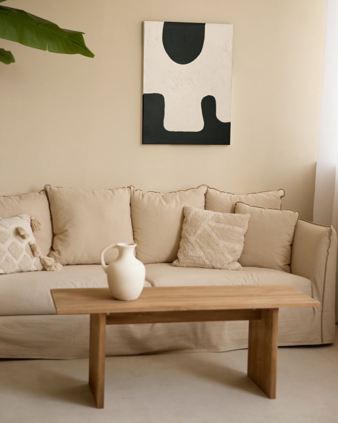 Deco Wood Cuadro Blanco Y Negro Decorativo Sobre Algodón Con Bastidor De Madera Pintado Artesanalmente Con Pintura Al óleo De 80x60cm