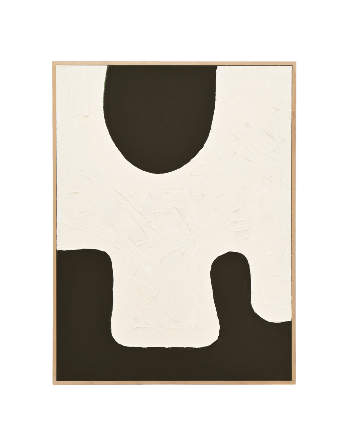 Deco wood Cuadro blanco y negro decorativo sobre algodón con bastidor de madera pintado artesanalmente con pintura al óleo de 80x60cm