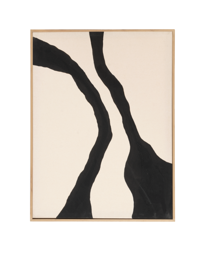 Deco wood Cuadro blanco y negro decorativo sobre algodón con bastidor de madera pintado artesanalmente con pintura al óleo de 80x60cm