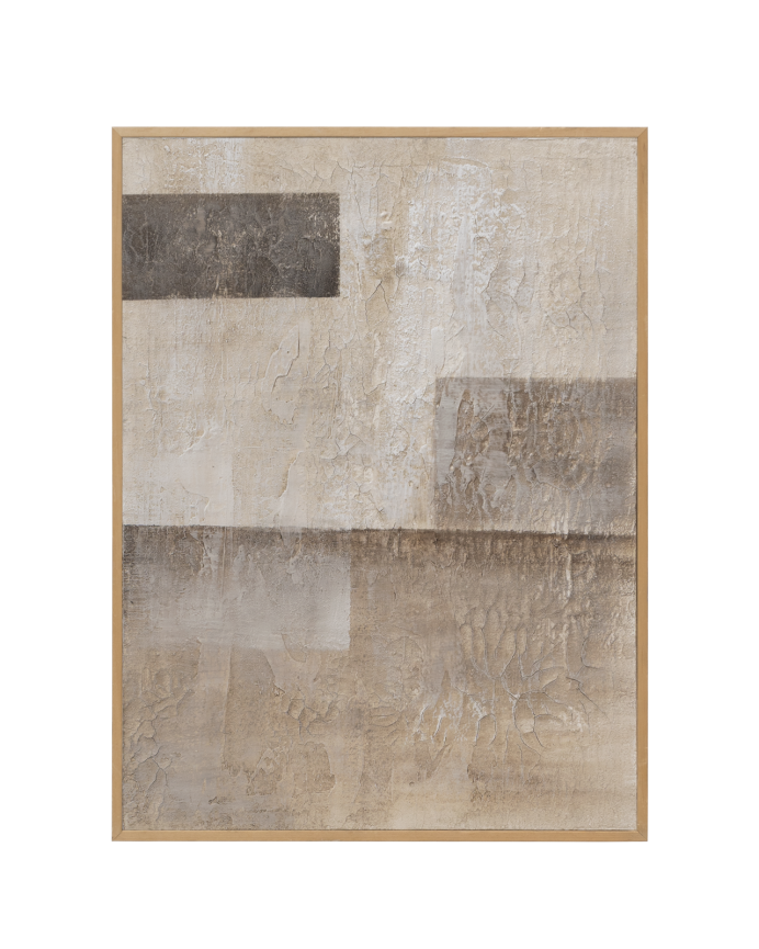 Deco wood Cuadro gris decorativo sobre algodón con bastidor de madera pintado artesanalmente con pintura al óleo de 80x60cm