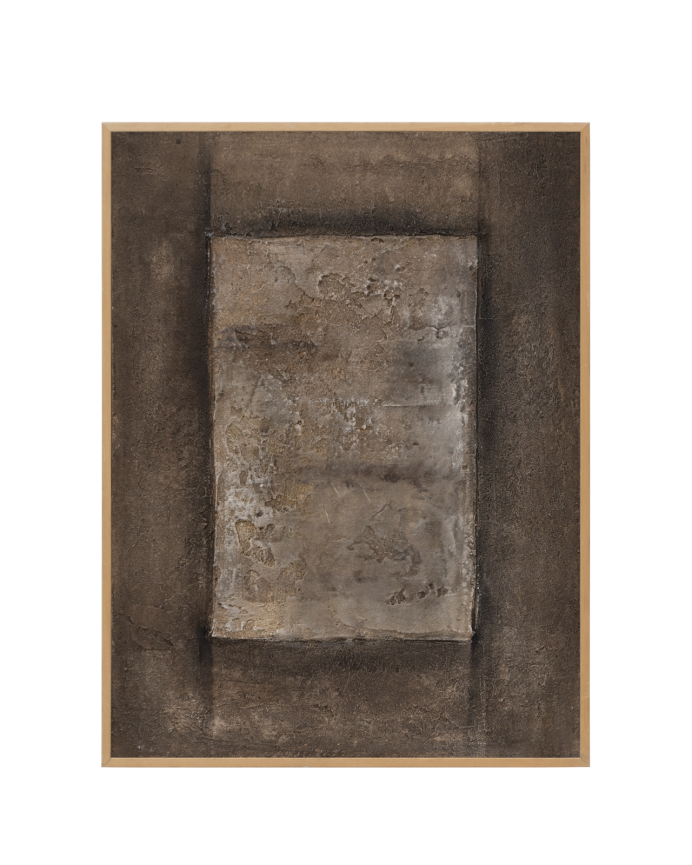 Deco wood Cuadro marrón decorativo sobre algodón con bastidor de madera pintado artesanalmente con pintura al óleo de 80x60cm