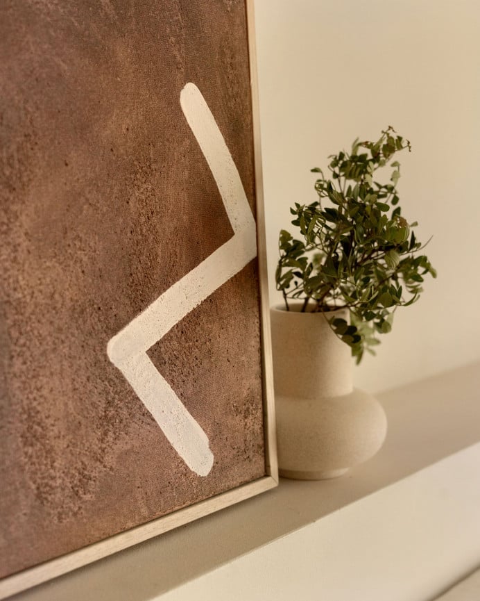 Deco Wood Cuadro Marrón Y Blanco Decorativo Sobre Algodón Con Bastidor De Madera Pintado Artesanalmente Con Pintura Al óleo De 80x60cm