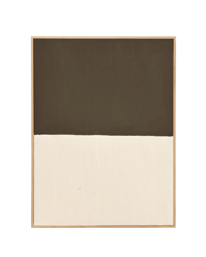 Deco wood Cuadro marrón y blanco decorativo sobre algodón con bastidor de madera pintado artesanalmente con pintura al óleo de 80x60cm