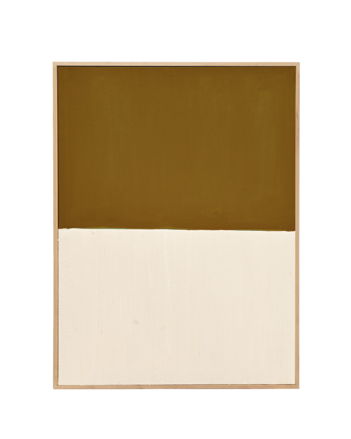 Deco wood Cuadro mostaza y blanco decorativo sobre algodón con bastidor de madera pintado artesanalmente con pintura al óleo de 80x60cm