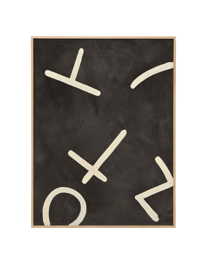 Deco wood Cuadro negro y blanco decorativo sobre algodón con bastidor de madera pintado artesanalmente con pintura al óleo de 80x60cm