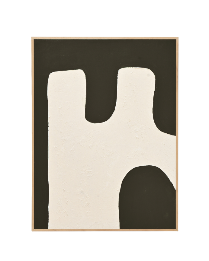 Deco wood Cuadro negro y blanco decorativo sobre algodón con bastidor de madera pintado artesanalmente con pintura al óleo de 80x60cm