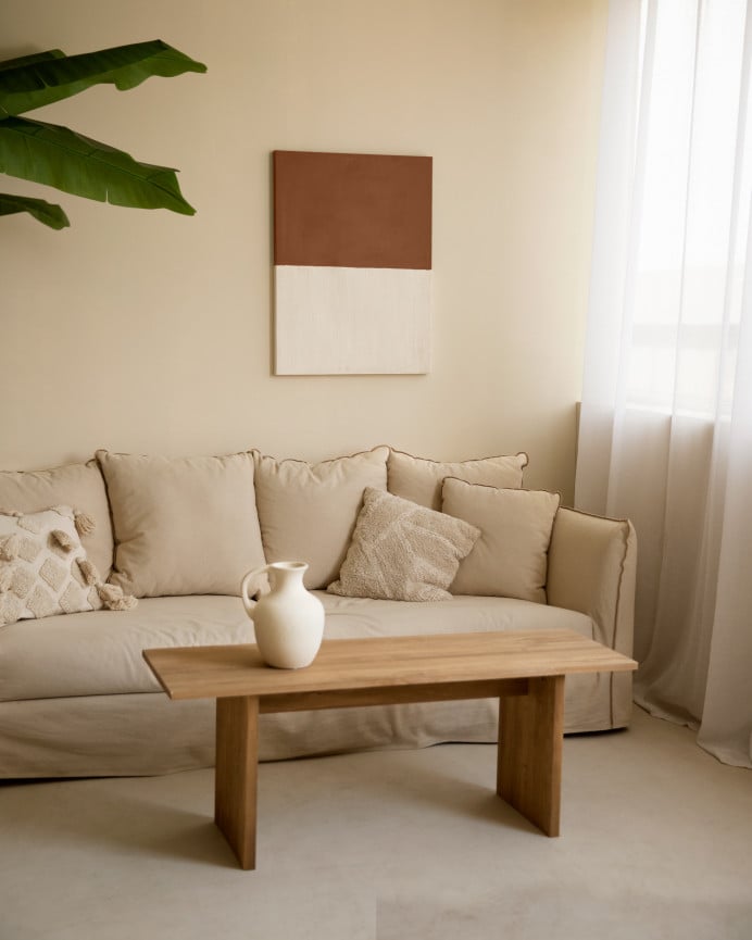 Deco Wood Cuadro Teja Y Blanco Decorativo Sobre Algodón Con Bastidor De Madera Pintado Artesanalmente Con Pintura Al óleo De 80x60cm