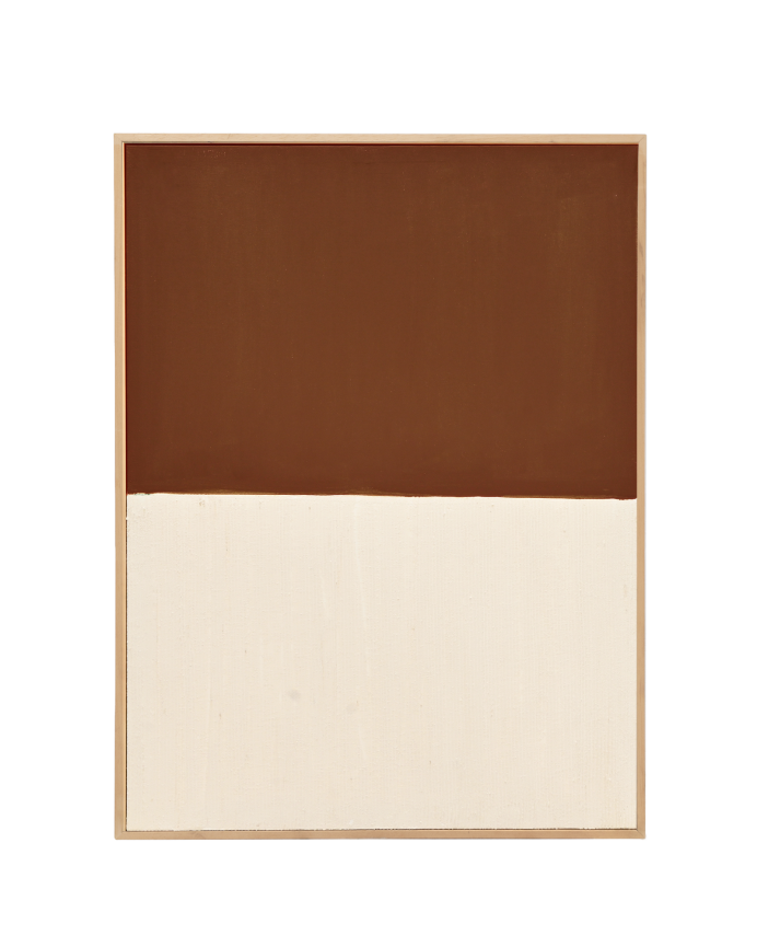 Deco wood Cuadro teja y blanco decorativo sobre algodón con bastidor de madera pintado artesanalmente con pintura al óleo de 80x60cm