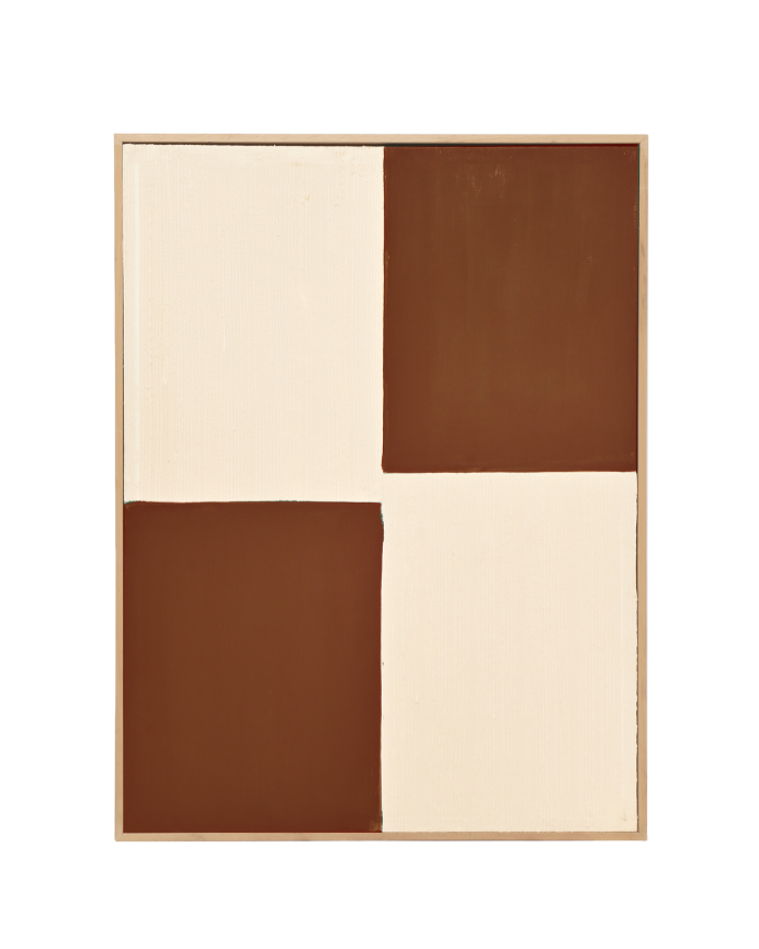 Deco wood Cuadro teja y blanco decorativo sobre algodón con bastidor de madera pintado artesanalmente con pintura al óleo de 80x60cm