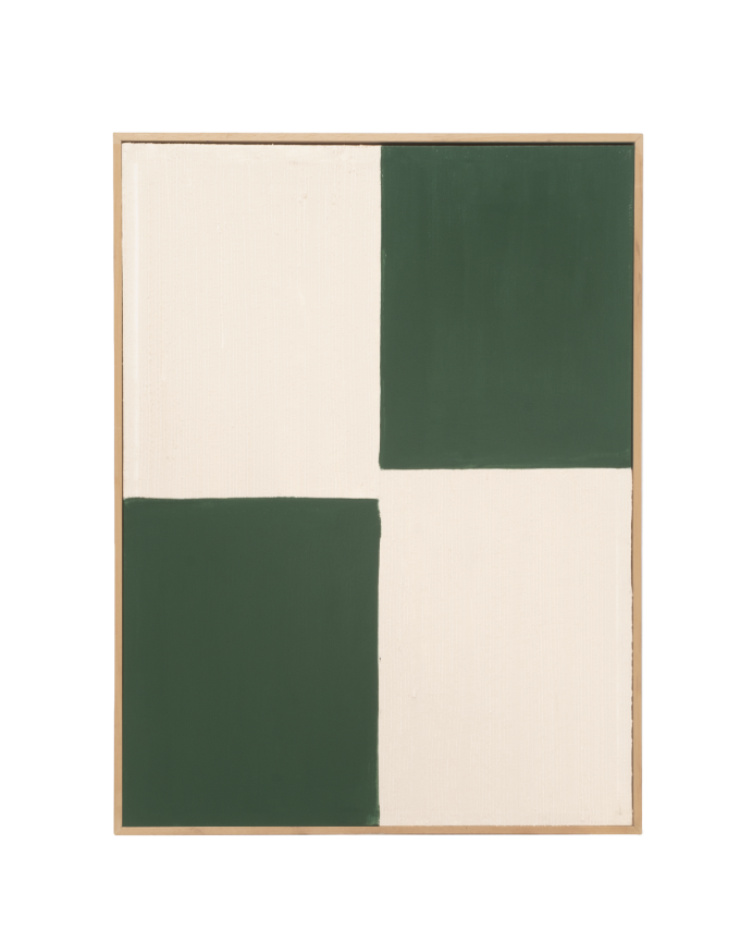 Deco wood Cuadro verde y blanco decorativo sobre algodón con bastidor de madera pintado artesanalmente con pintura al óleo de 80x60cm