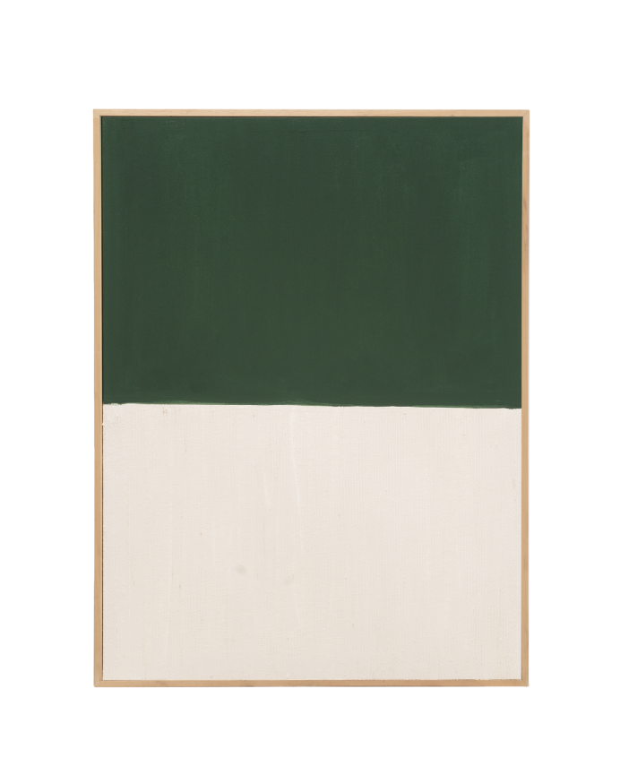 Deco wood Cuadro verde y blanco decorativo sobre algodón con bastidor de madera pintado artesanalmente con pintura al óleo de 80x60cm