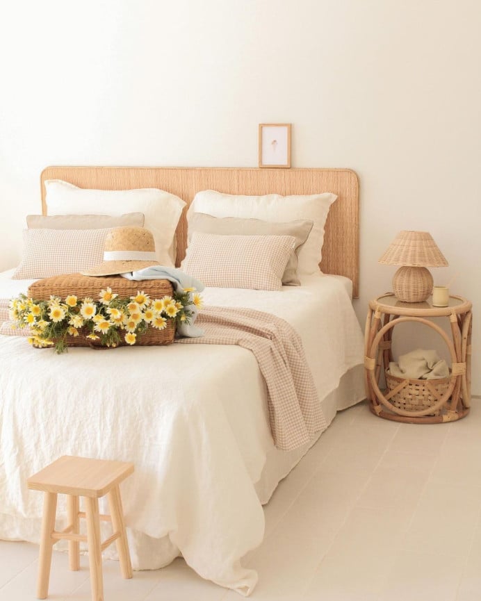 Deco Wood Cabecero De Mimbre Natural De 120x60cm