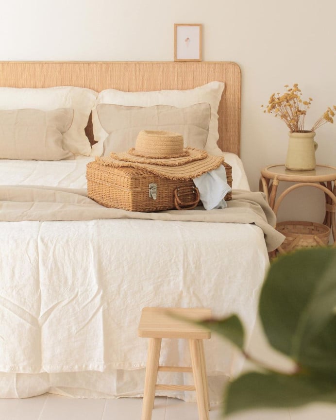 Deco Wood Cabecero De Mimbre Natural De 120x60cm