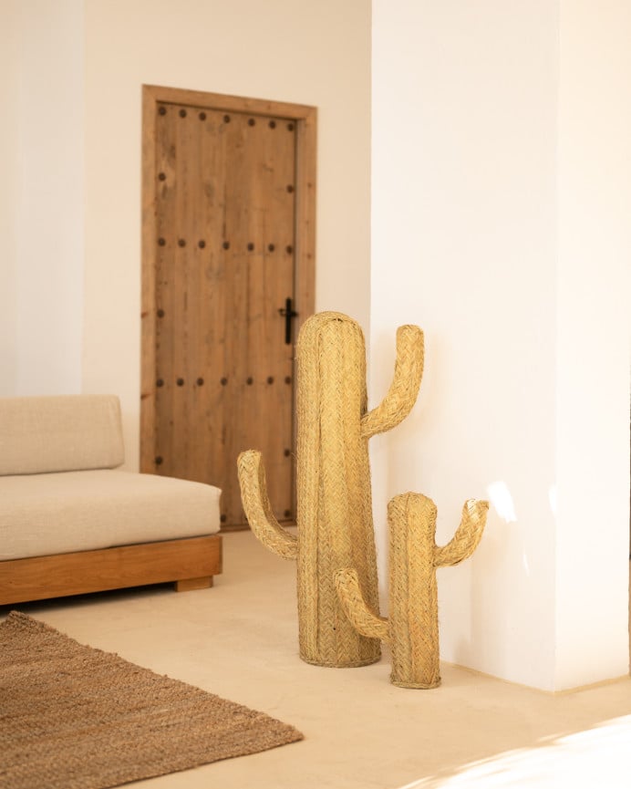 Deco Wood Cactus De Esparto Natural De 30x10x35cm