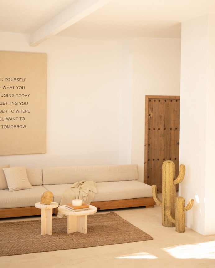 Deco Wood Cactus De Esparto Natural De 30x10x35cm