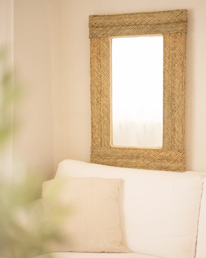 Deco Wood Espejo De Esparto De 97x63cm