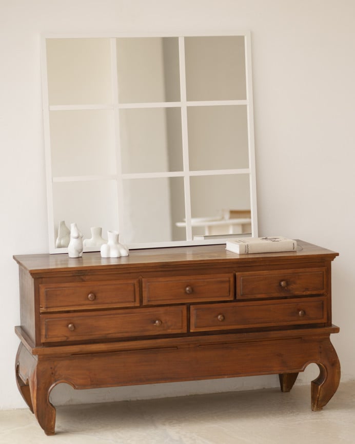 Deco Wood Espejo De Madera Color Blanco De 90x90cm