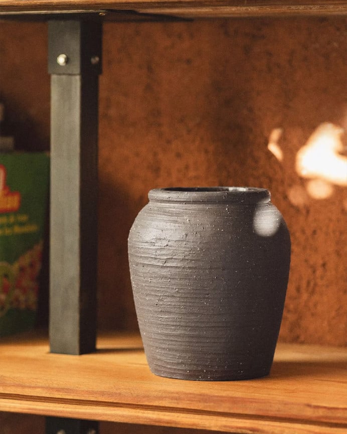 Deco Wood Jarrón De Cerámica Color Negro De 19cm