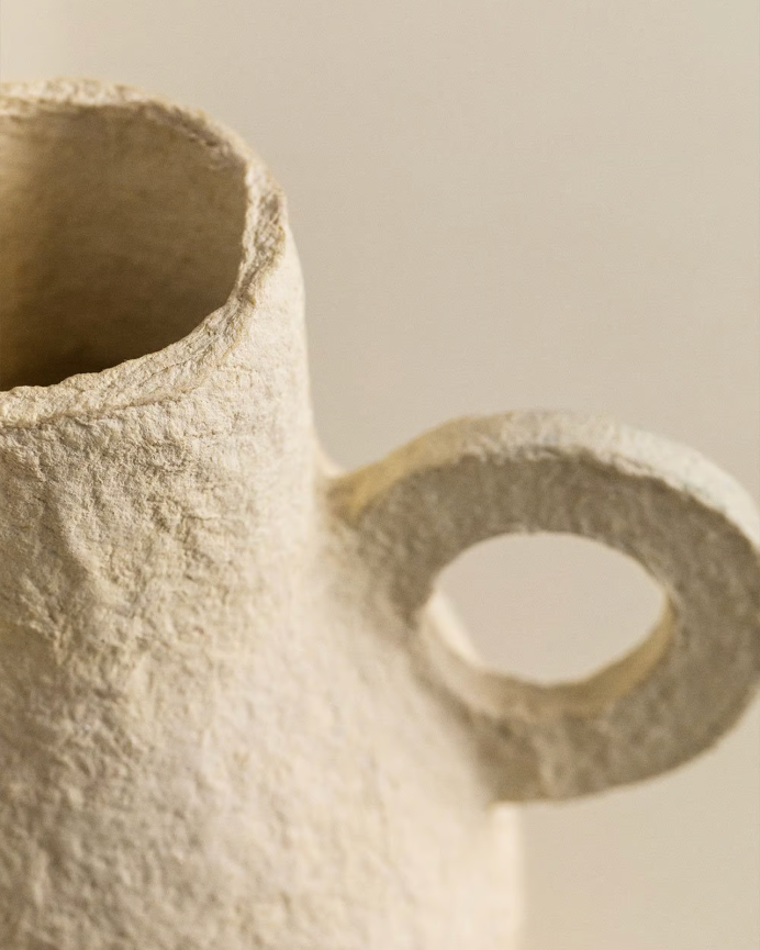 Deco Wood Jarrón De Papel Maché Beige De 18cm