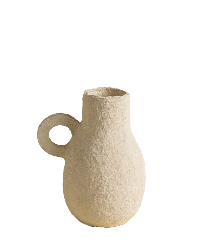 Deco wood Jarrón de papel maché beige de 18cm