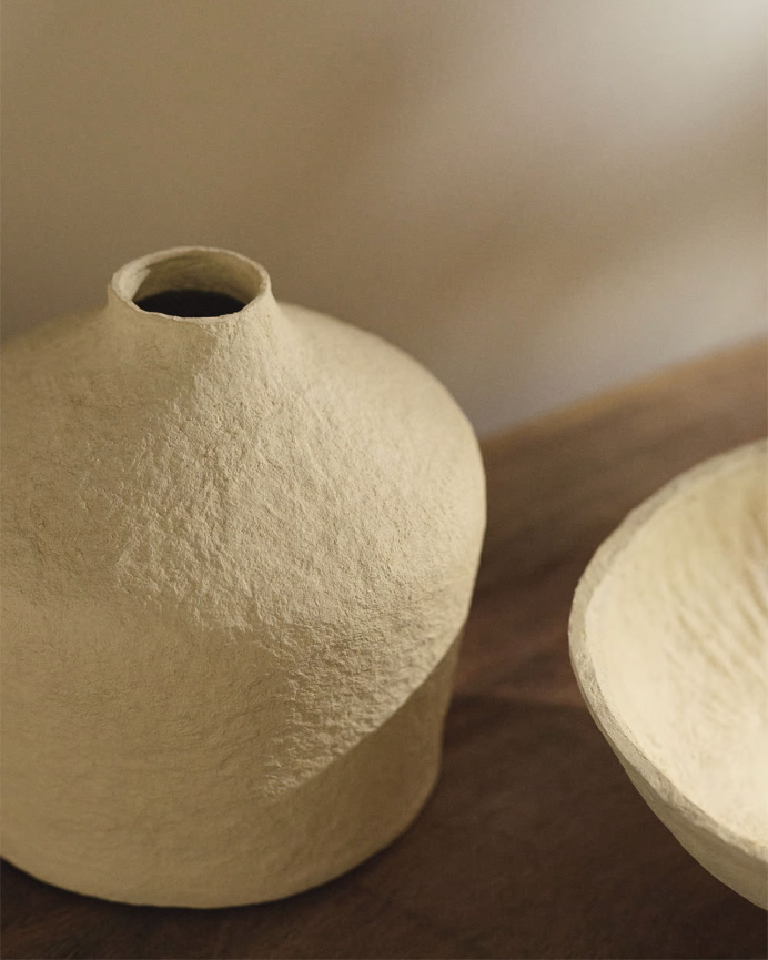 Deco Wood Jarrón De Papel Maché Beige De 20x21cm