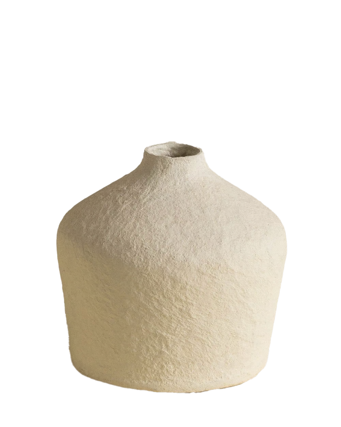 Deco wood Jarrón de papel maché beige de 20x21cm