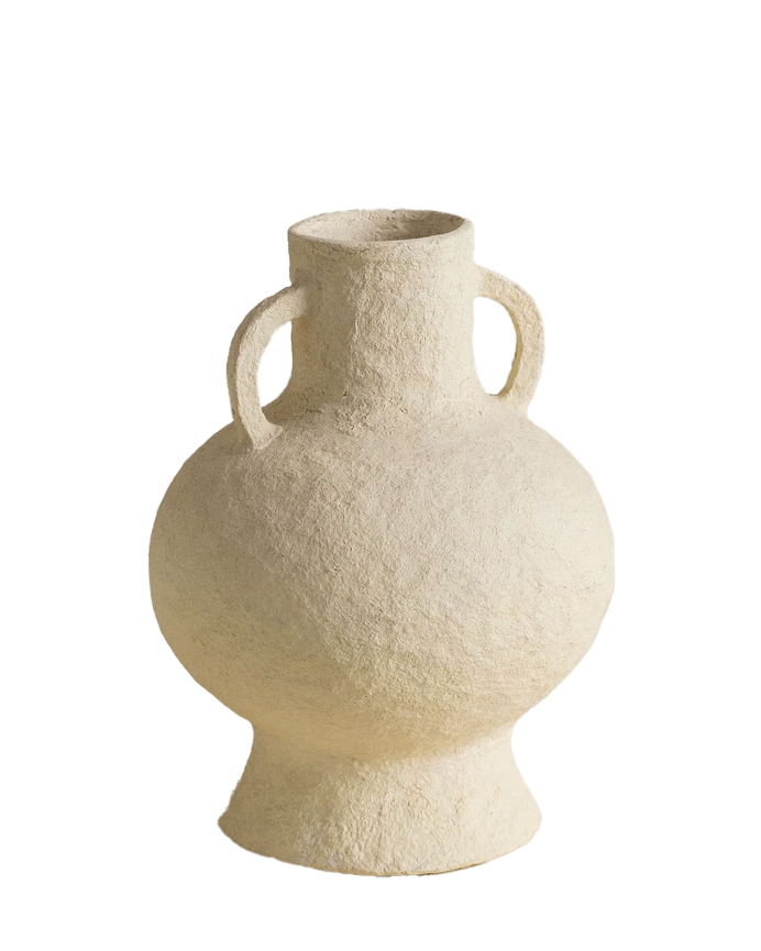 Deco wood Jarrón de papel maché beige de 25 5cm