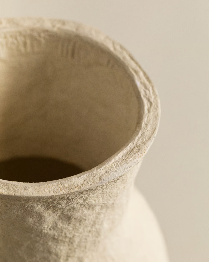 Deco Wood Jarrón De Papel Maché Beige De 30 5cm