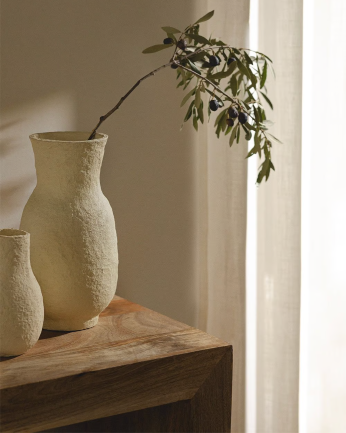 Deco Wood Jarrón De Papel Maché Beige De 30 5cm