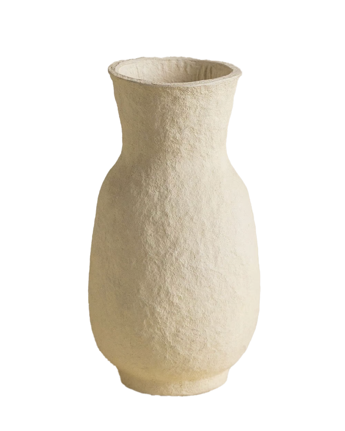 Deco wood Jarrón de papel maché beige de 30 5cm