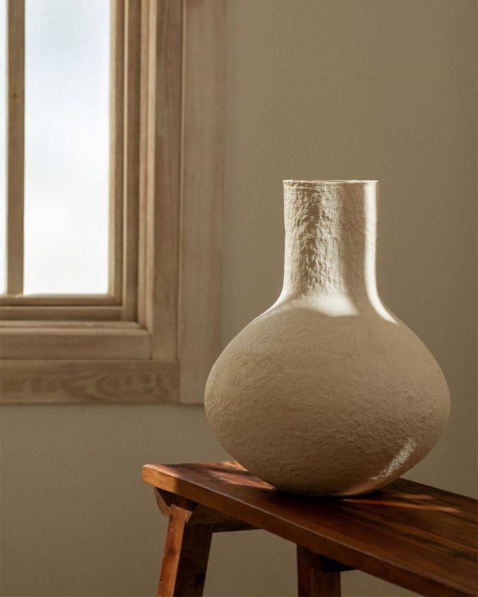 Deco Wood Jarrón De Papel Maché Blanco De 39 5cm