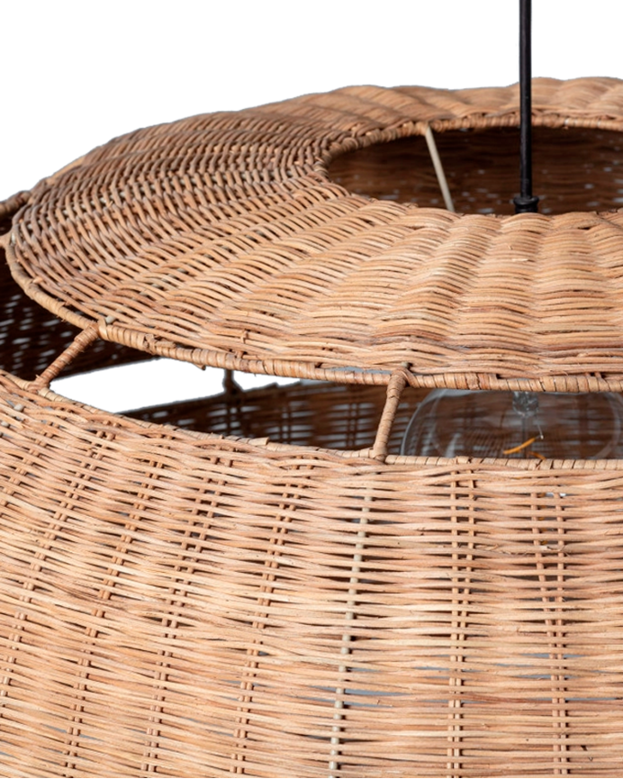 Deco Wood Lámpara De Techo De Ratán Beige Ø80cm