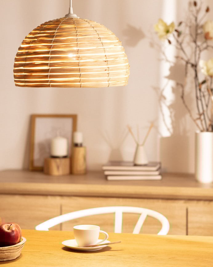 Deco Wood Lámpara De Techo Elaborada Con Ratán