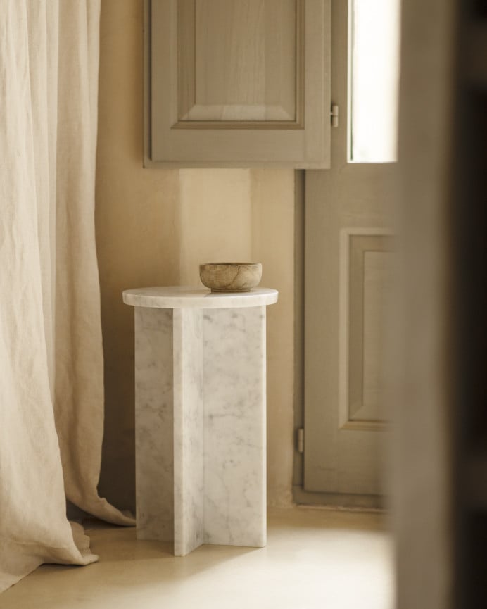 Deco Wood Mesa Auxiliar Redonda De Mármol De Ø28cm