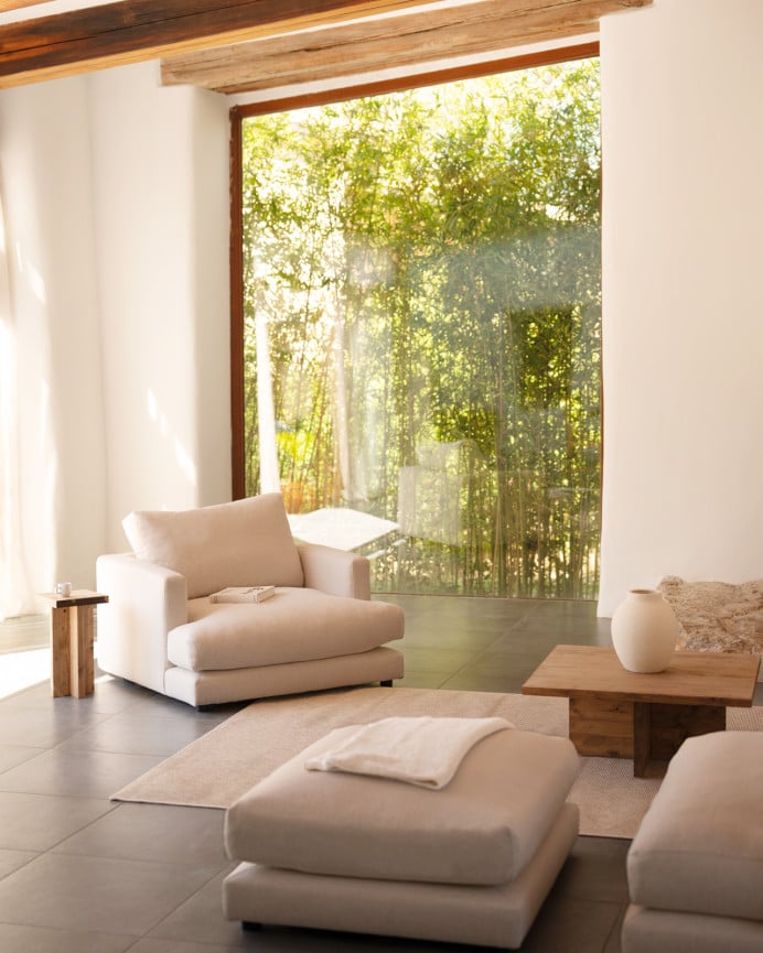 Deco Wood Puf Blanco Roto De 97x80cm