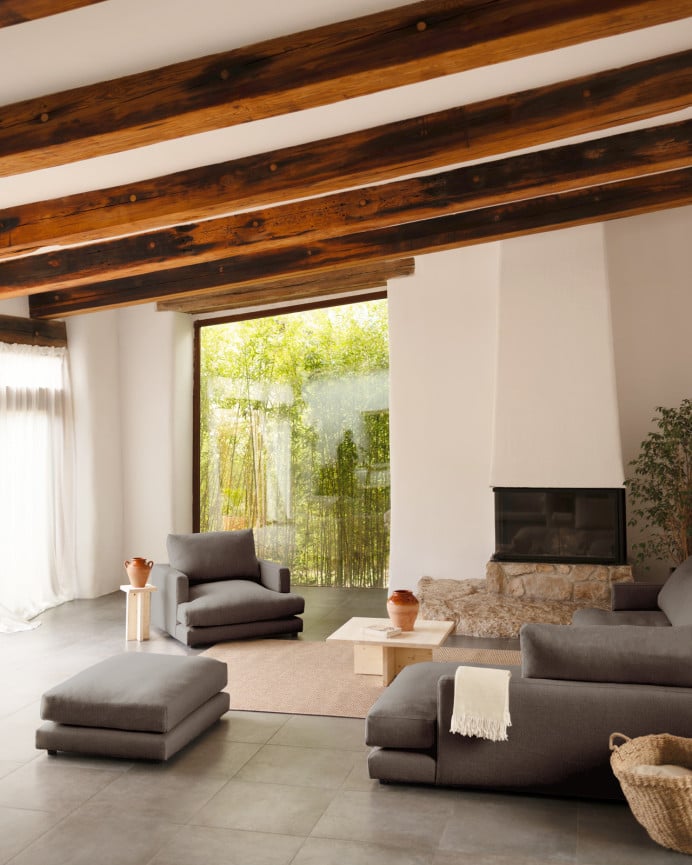 Deco Wood Puf Gris Oscuro De 97x80cm