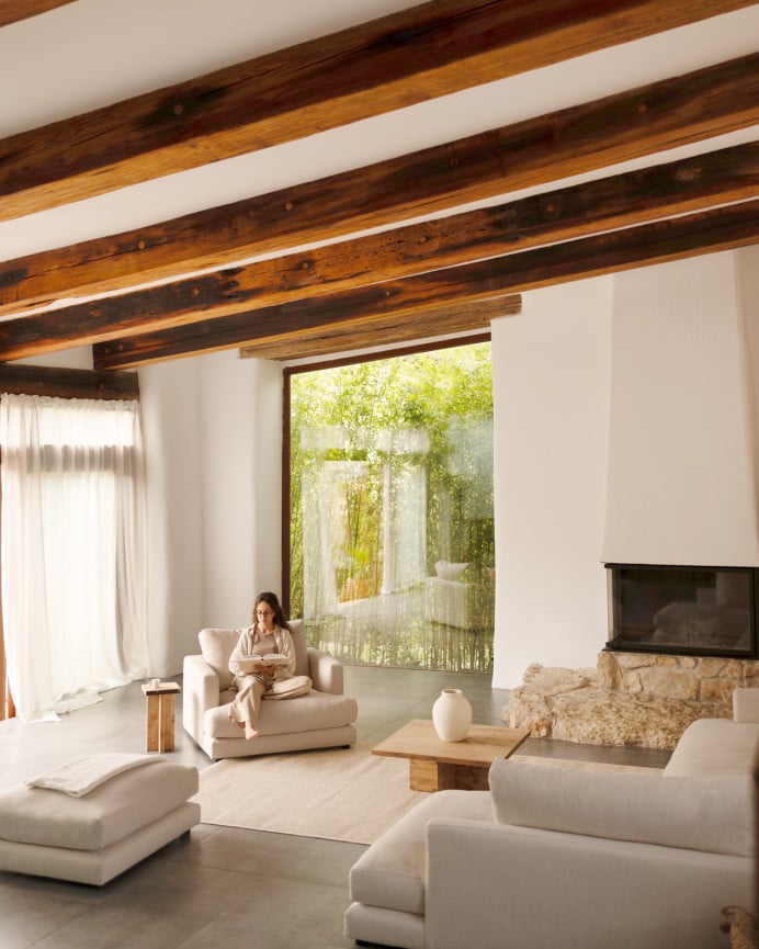 Deco Wood Sillón Tono Blanco Roto De 105cm