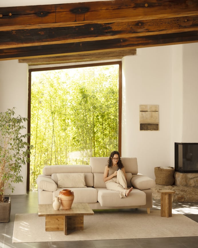 Deco Wood Sofá De 3 Plazas Color Beige De 195cm