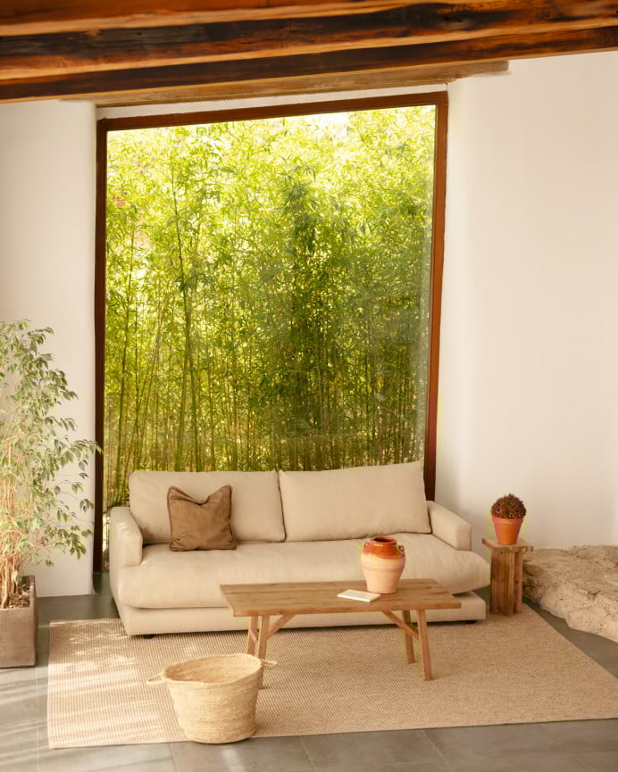 Deco Wood Sofá Recto Tono Beige De 215cm