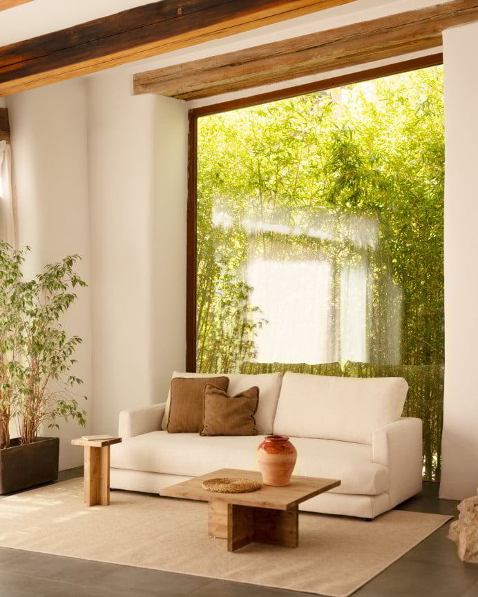 Deco Wood Sofá Recto Tono Blanco Roto De 215cm