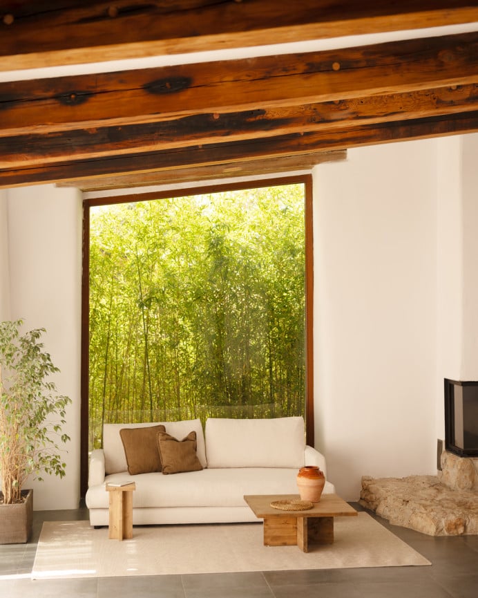 Deco Wood Sofá Recto Tono Blanco Roto De 215cm