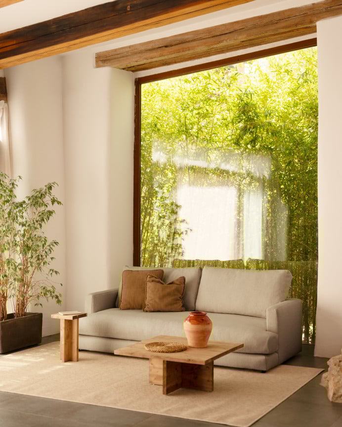 Deco Wood Sofá Recto Tono Gris Claro De 215cm