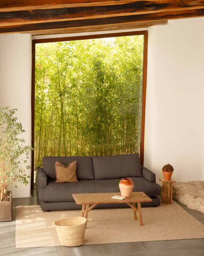 Deco Wood Sofá Recto Tono Gris Oscuro De 215cm