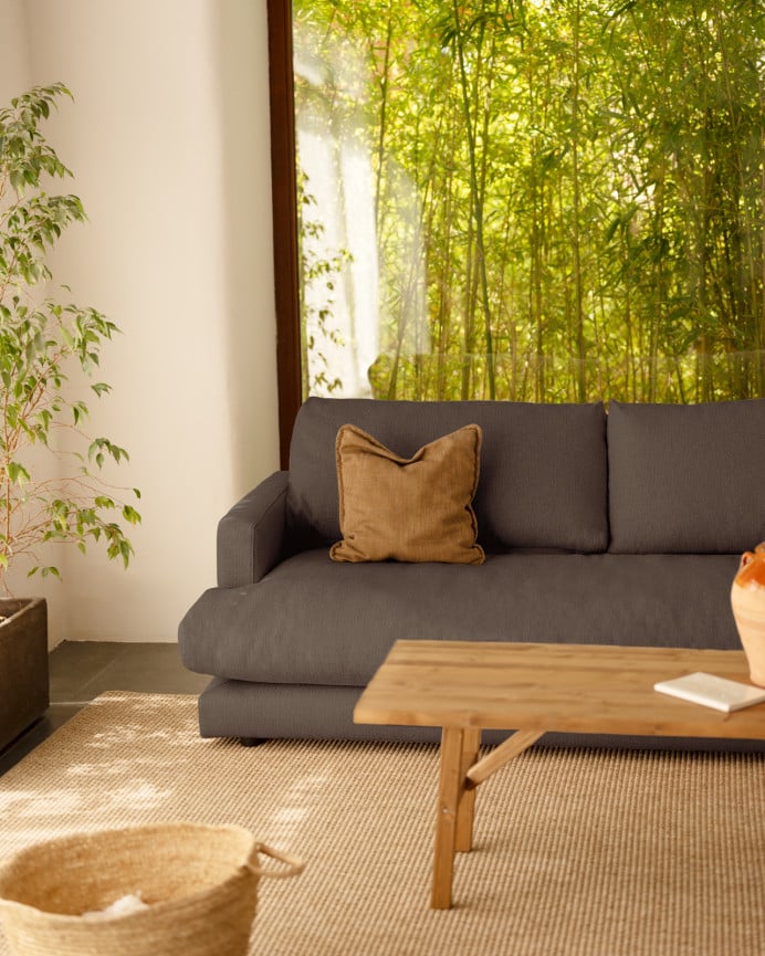 Deco Wood Sofá Recto Tono Gris Oscuro De 215cm