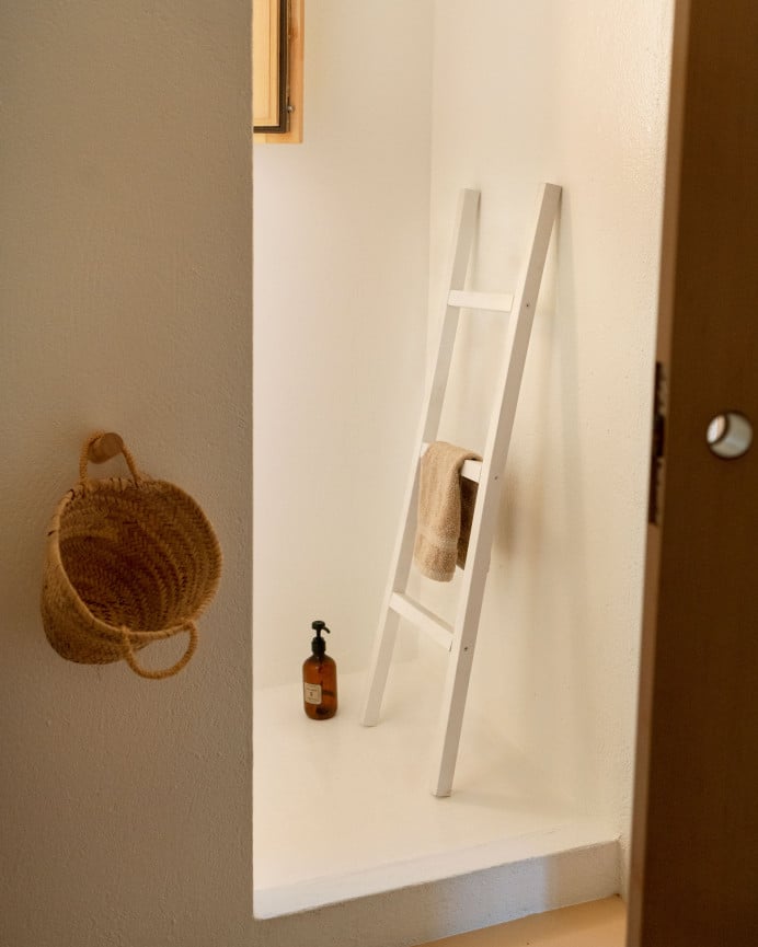 Deco Wood Escalera De Madera Maciza Color Blanco De 41x118x3 5cm