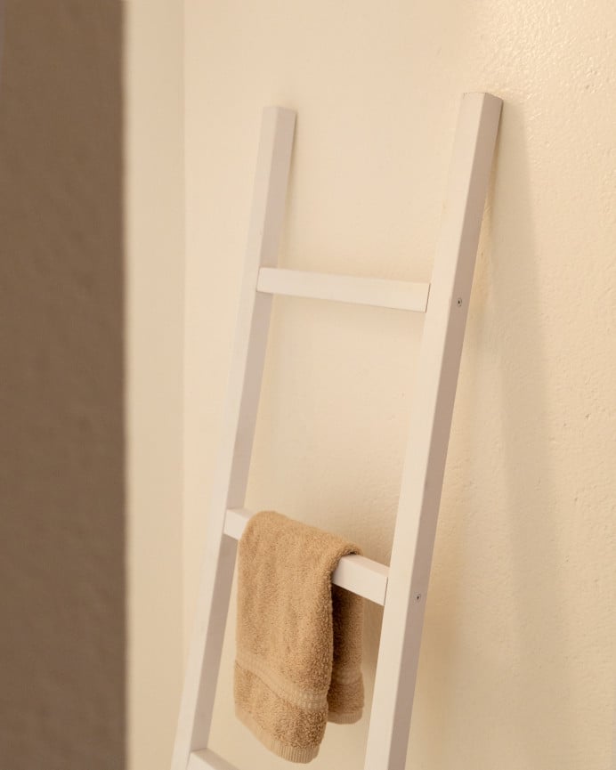 Deco Wood Escalera De Madera Maciza Color Blanco De 41x118x3 5cm