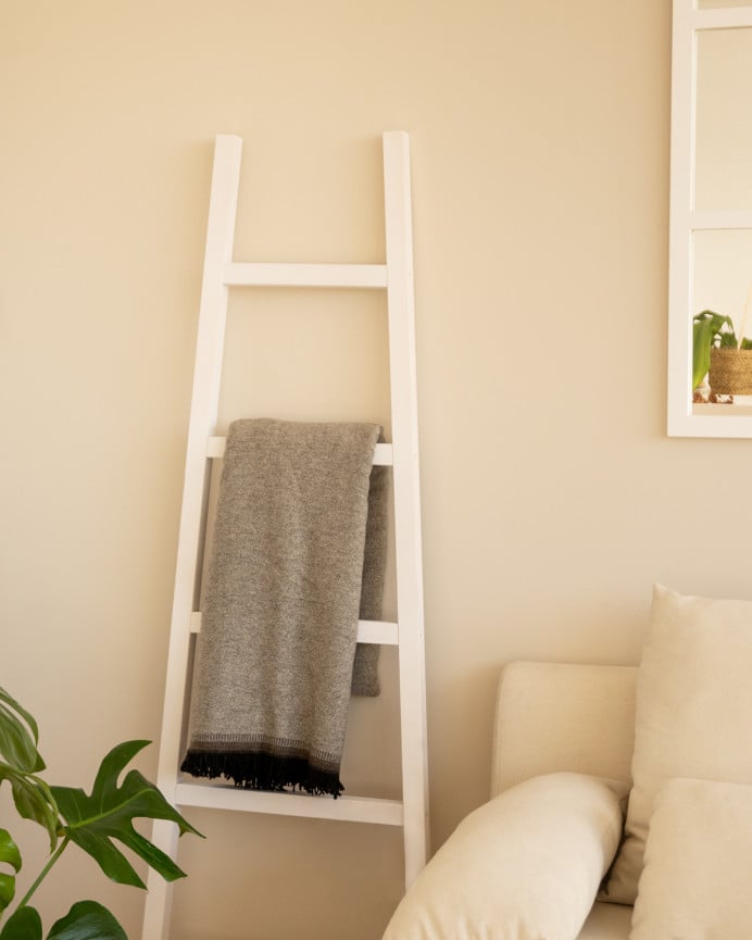 Deco Wood Escalera De Madera Maciza En Tono Blanco De 150x50cm