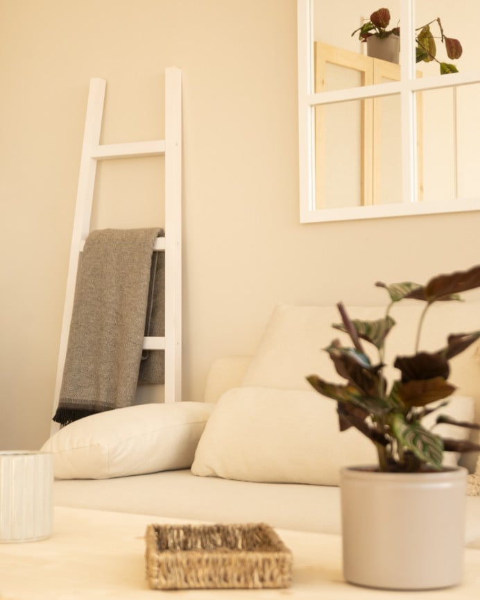 Deco Wood Escalera De Madera Maciza En Tono Blanco De 150x50cm