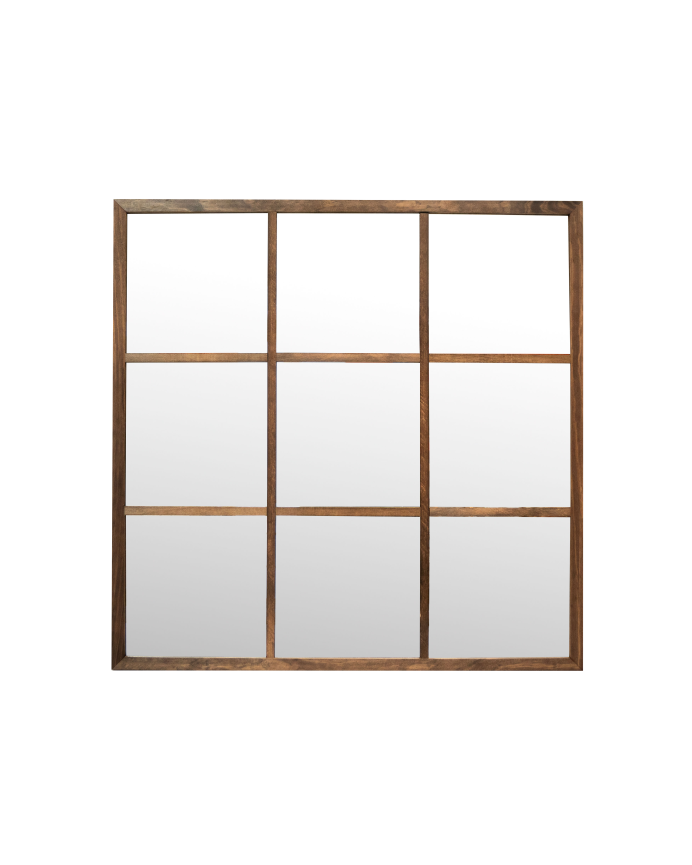 Deco wood Espejo cuadrado de pared tipo ventana elaborado con madera de DM en acabado roble oscuro